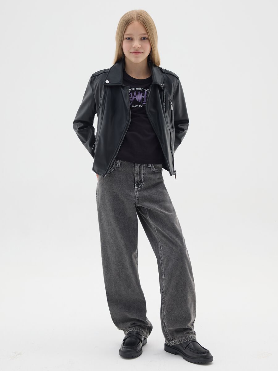 Girls' grey cotton denim trousers with regular fit_0