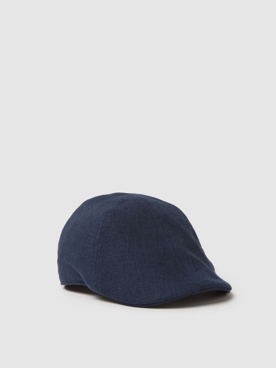 Flat cap in mixed Lyocell, viscose, and blue linen_0
