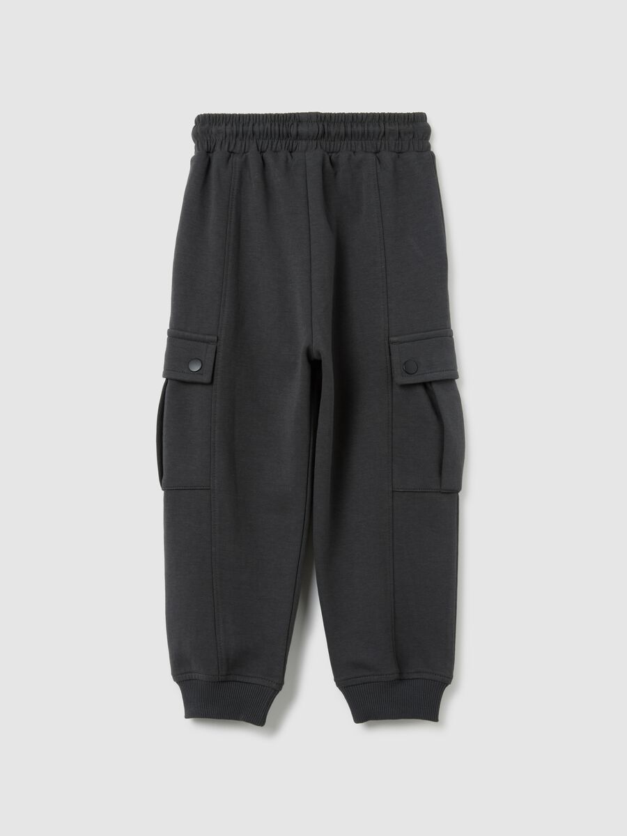 Grey cotton regular fit kids' trousers_1
