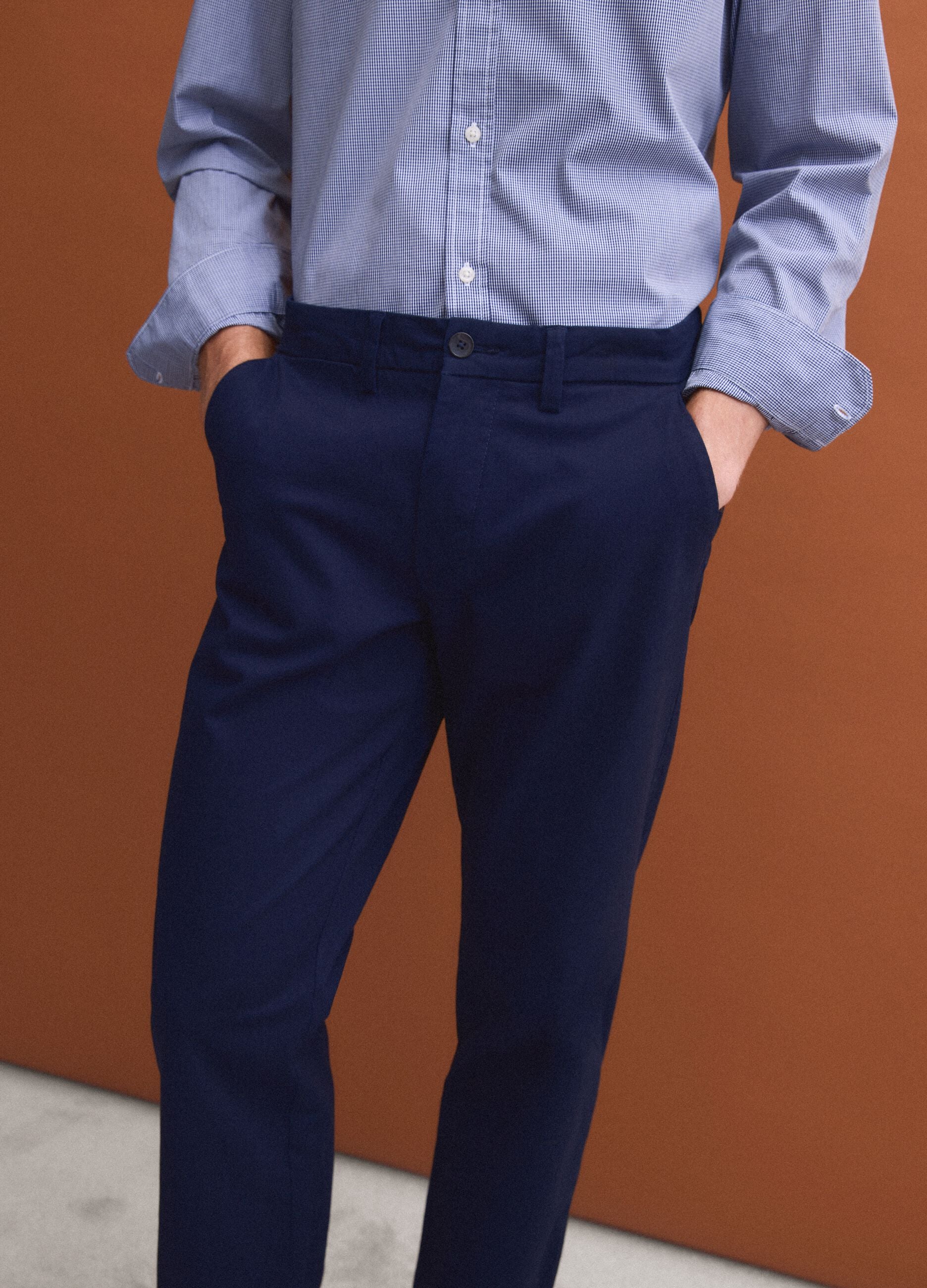 Blue regular-fit stretch cotton twill chino trousers