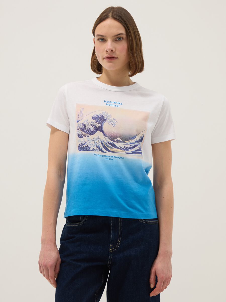 Multicolour pure cotton regular fit t-shirt with Hokusai wave_0