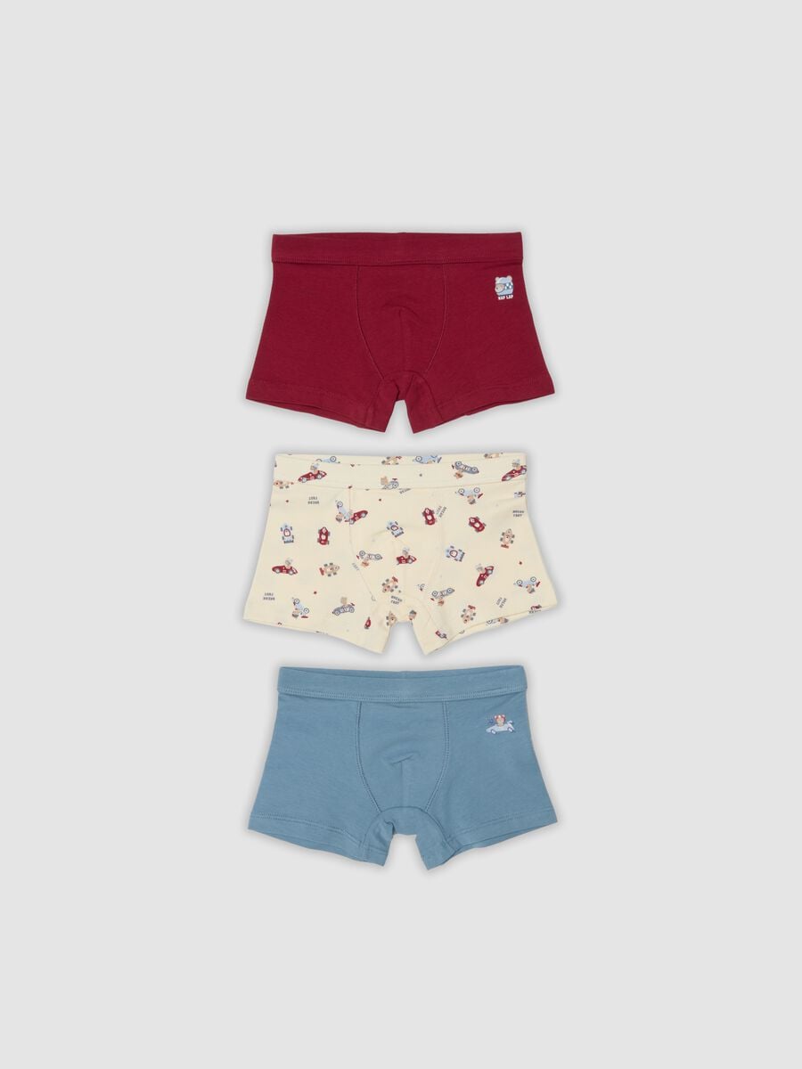 Tripack di boxer multicolor in cotone organico elasticizzato per neonato e bimbo_0