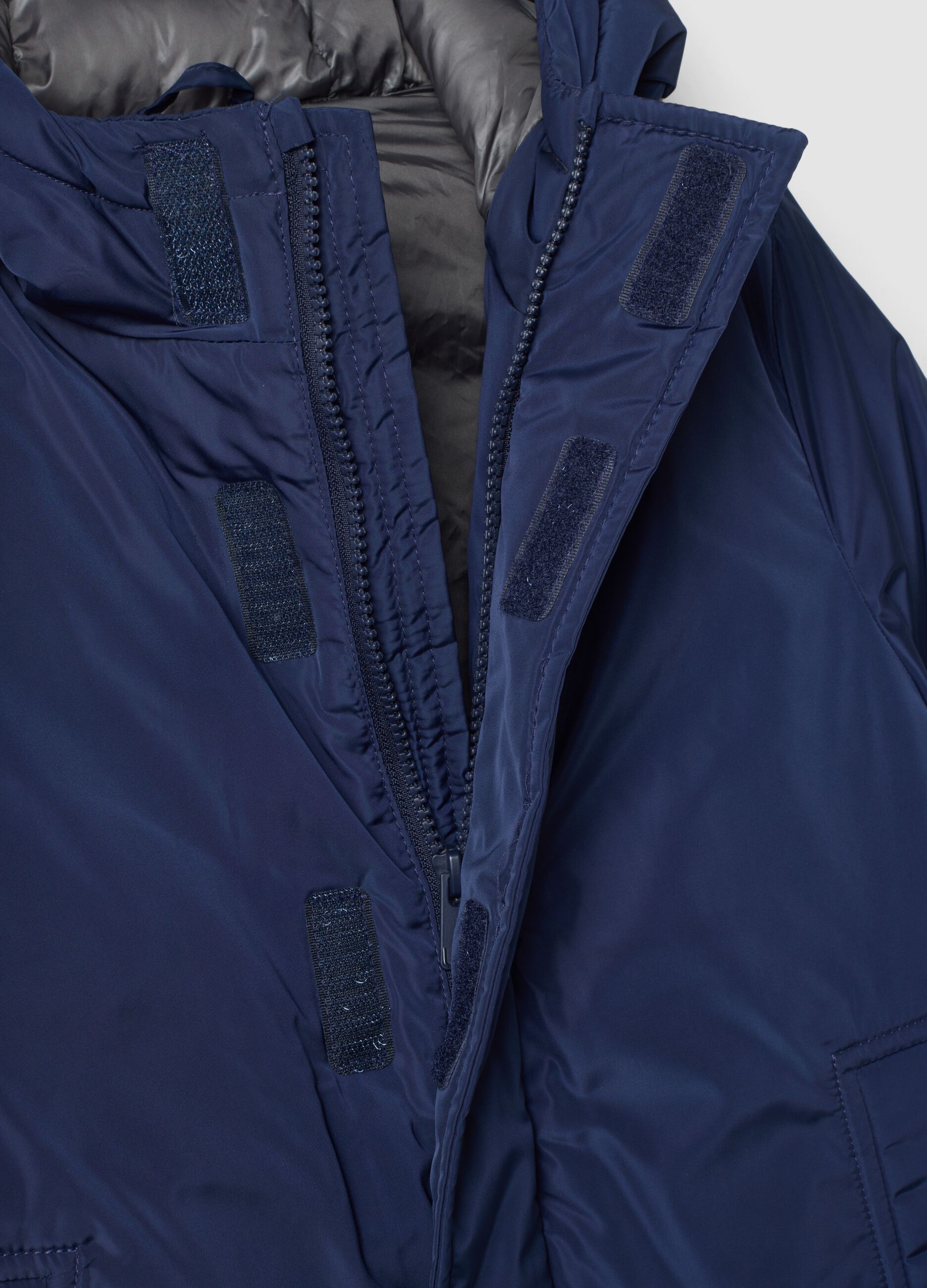 Navy blue padded hooded jacket