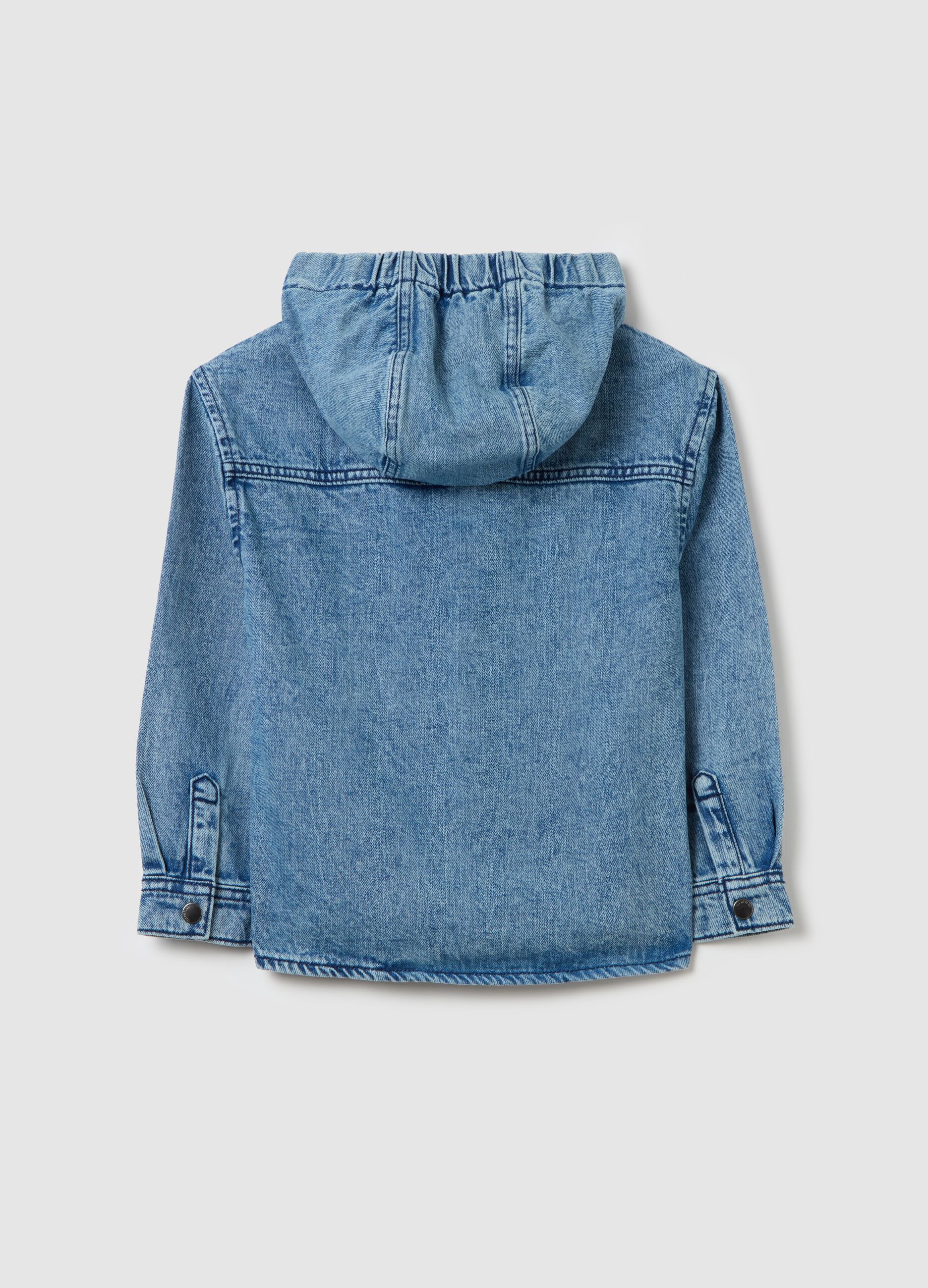 Shacket in denim con cappuccio