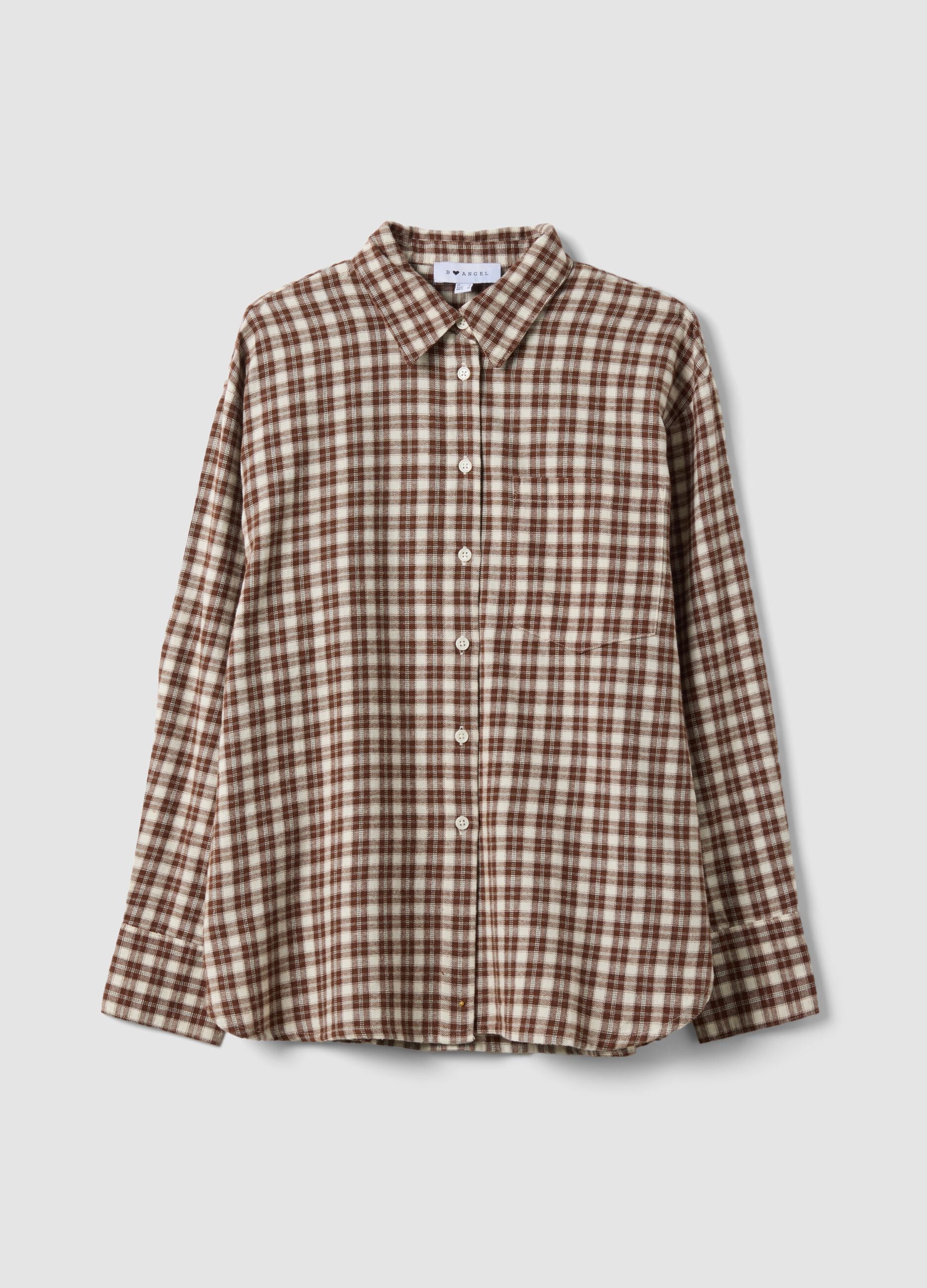 Camicia marrone a quadri in flanella di puro cotone