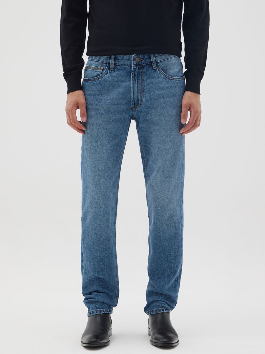 Jeans in puro cotone blu slim fit_1