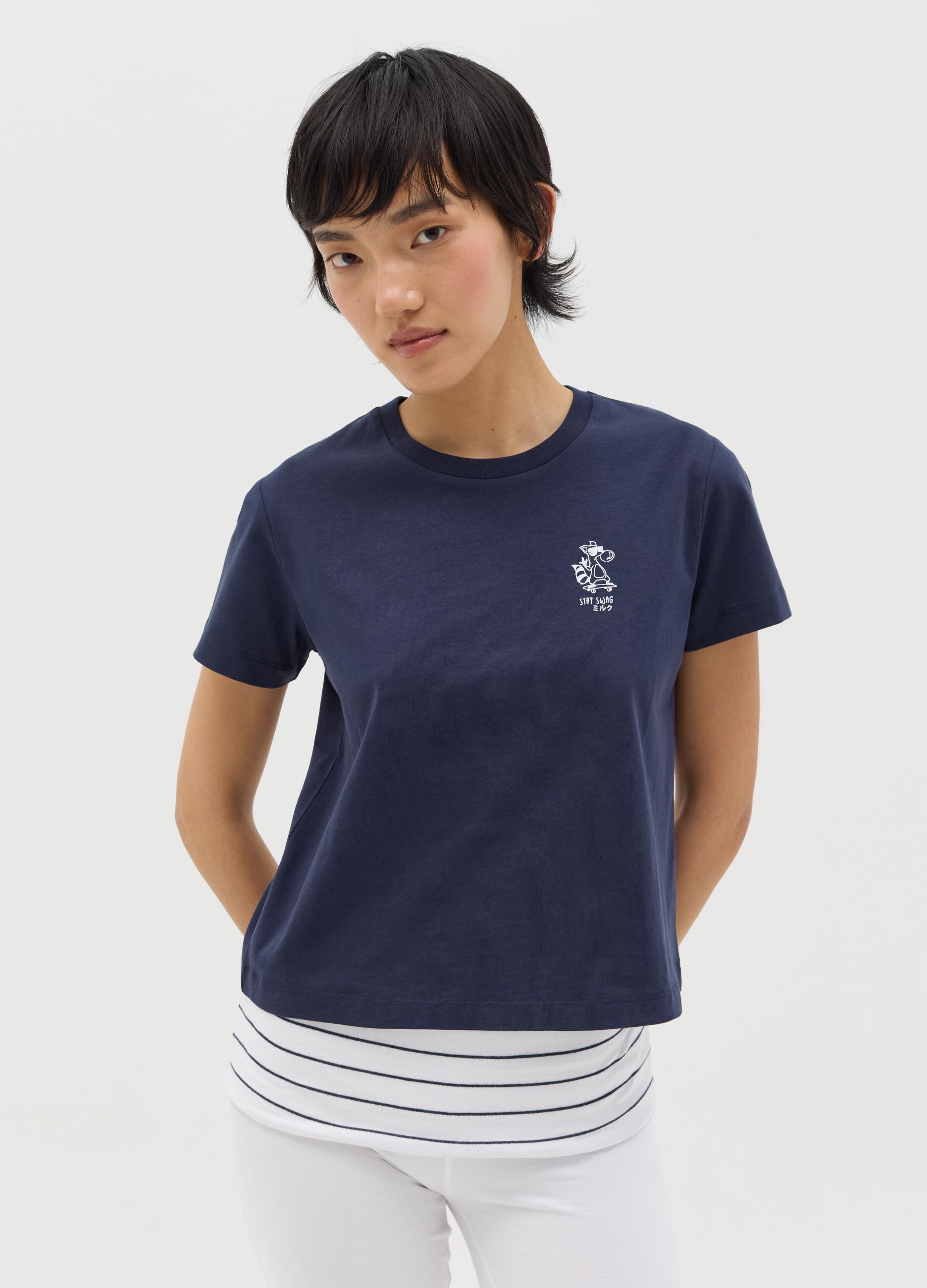 Blue boxy-fit T-shirt in cotton