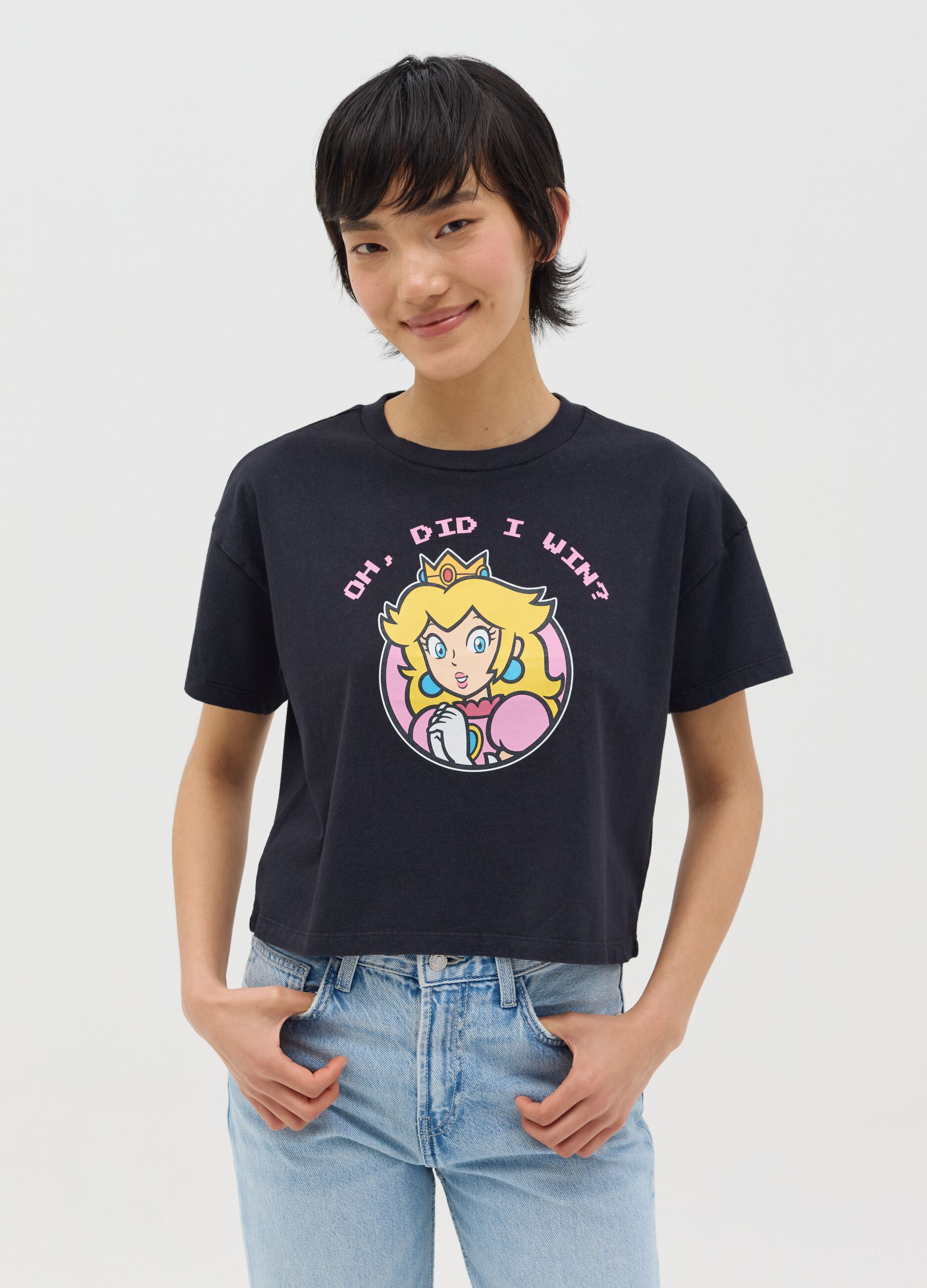 T-shirt nera in cotone stampa Super Mario™ principessa Peachy