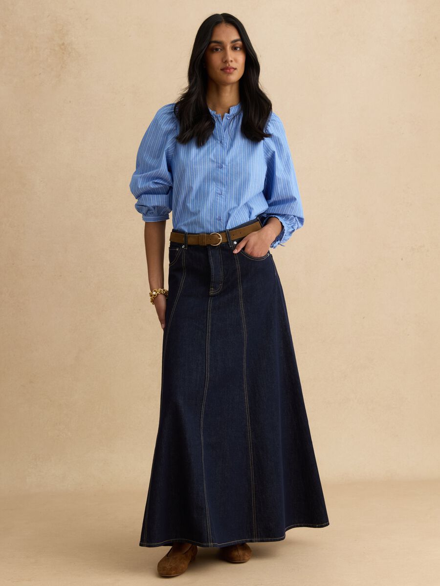 Long skirt in pure blue denim cotton regular fit_0