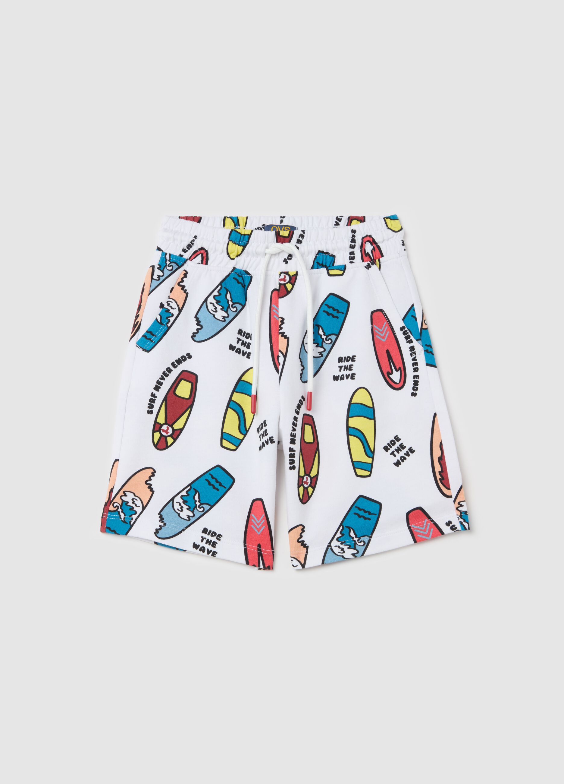 Cotton Bermuda shorts with drawstring and print