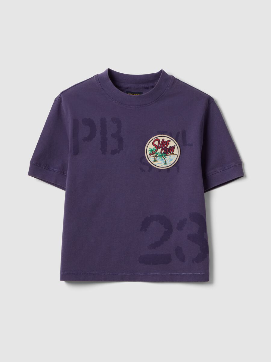 T-shirt in puro cotone viola da bambino regular fit con patch_0