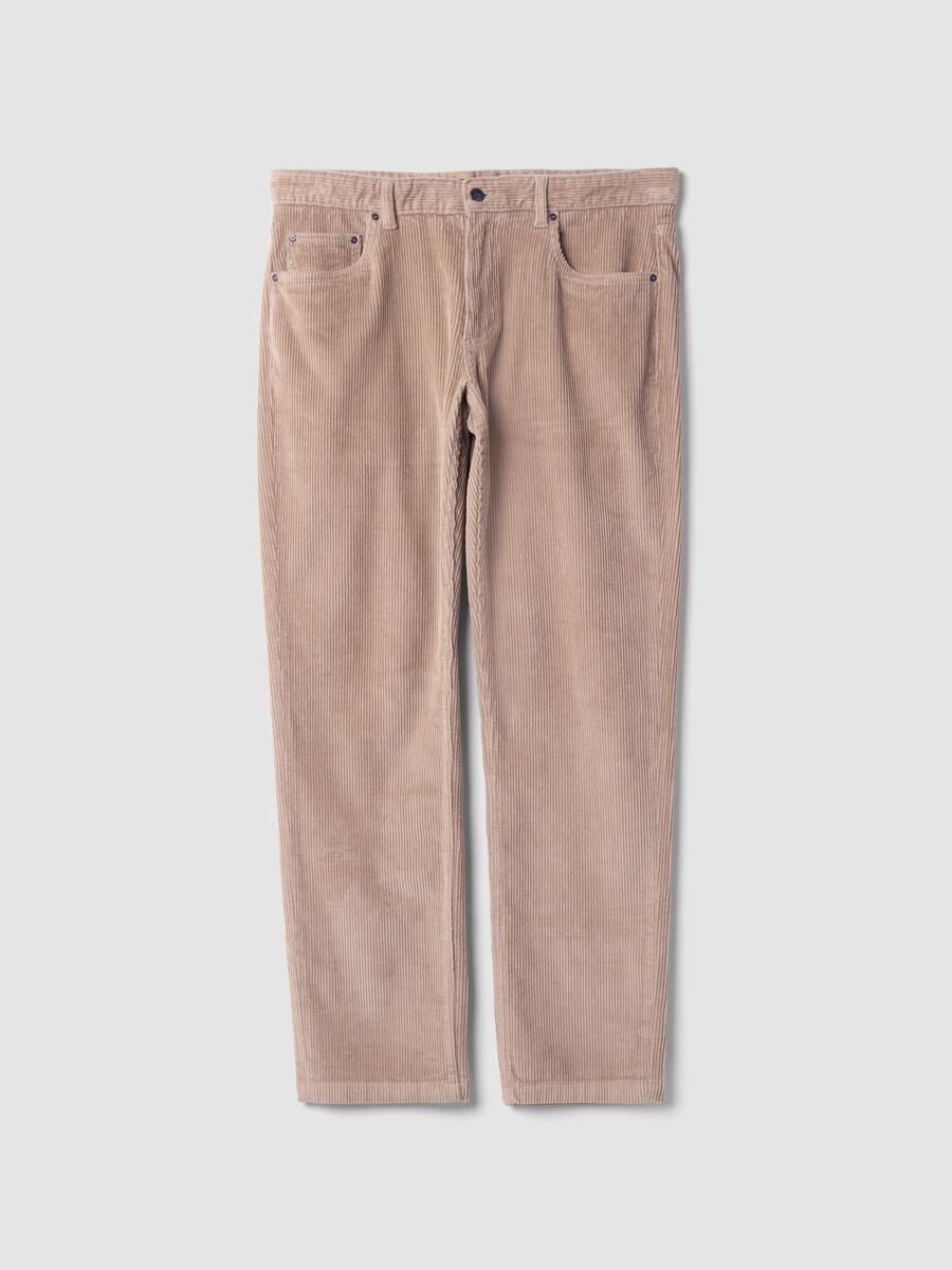 Pantaloni beige in cotone elasticizzato a coste regular fit_4