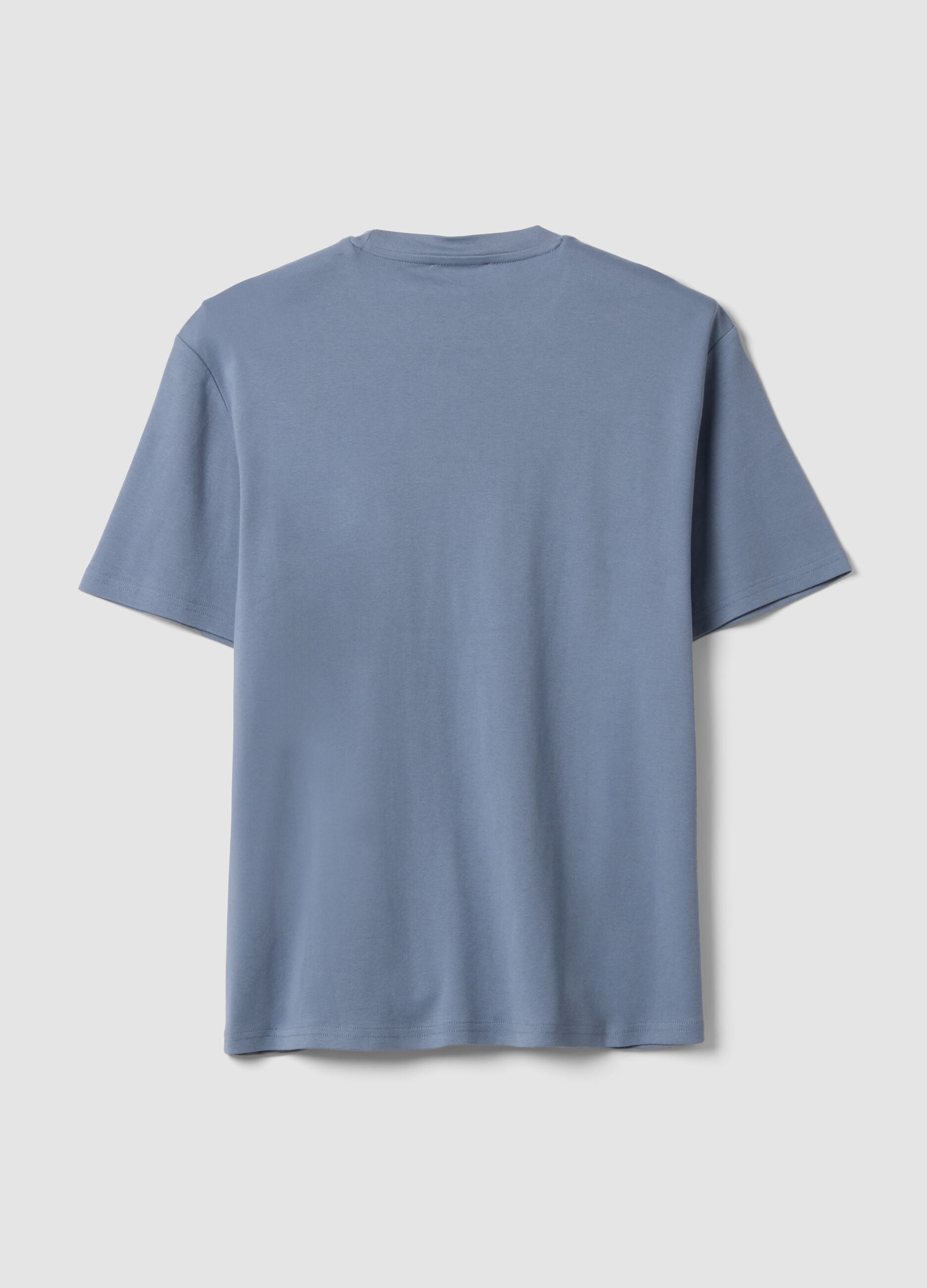 Blue pure cotton short-sleeve relaxed fit T-shirt