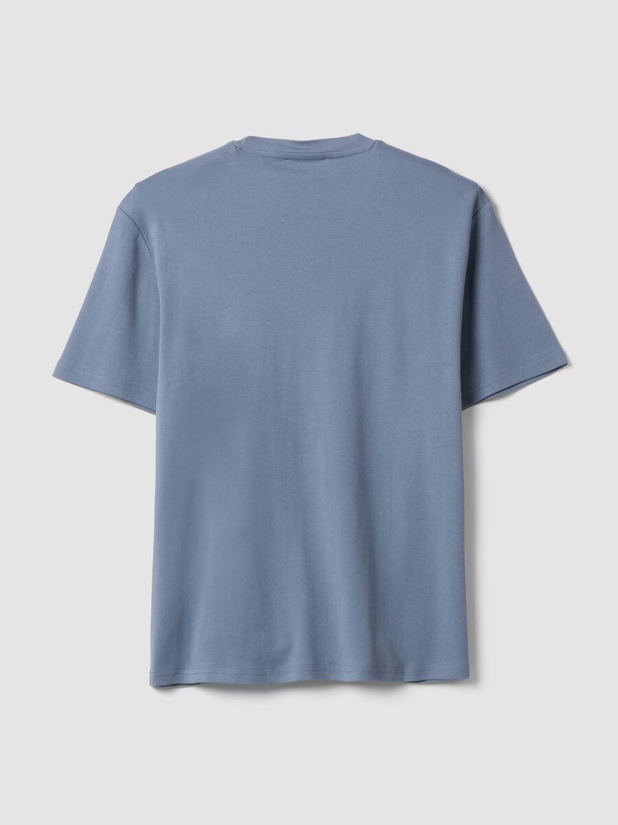 Blue pure cotton short-sleeve relaxed fit T-shirt_5