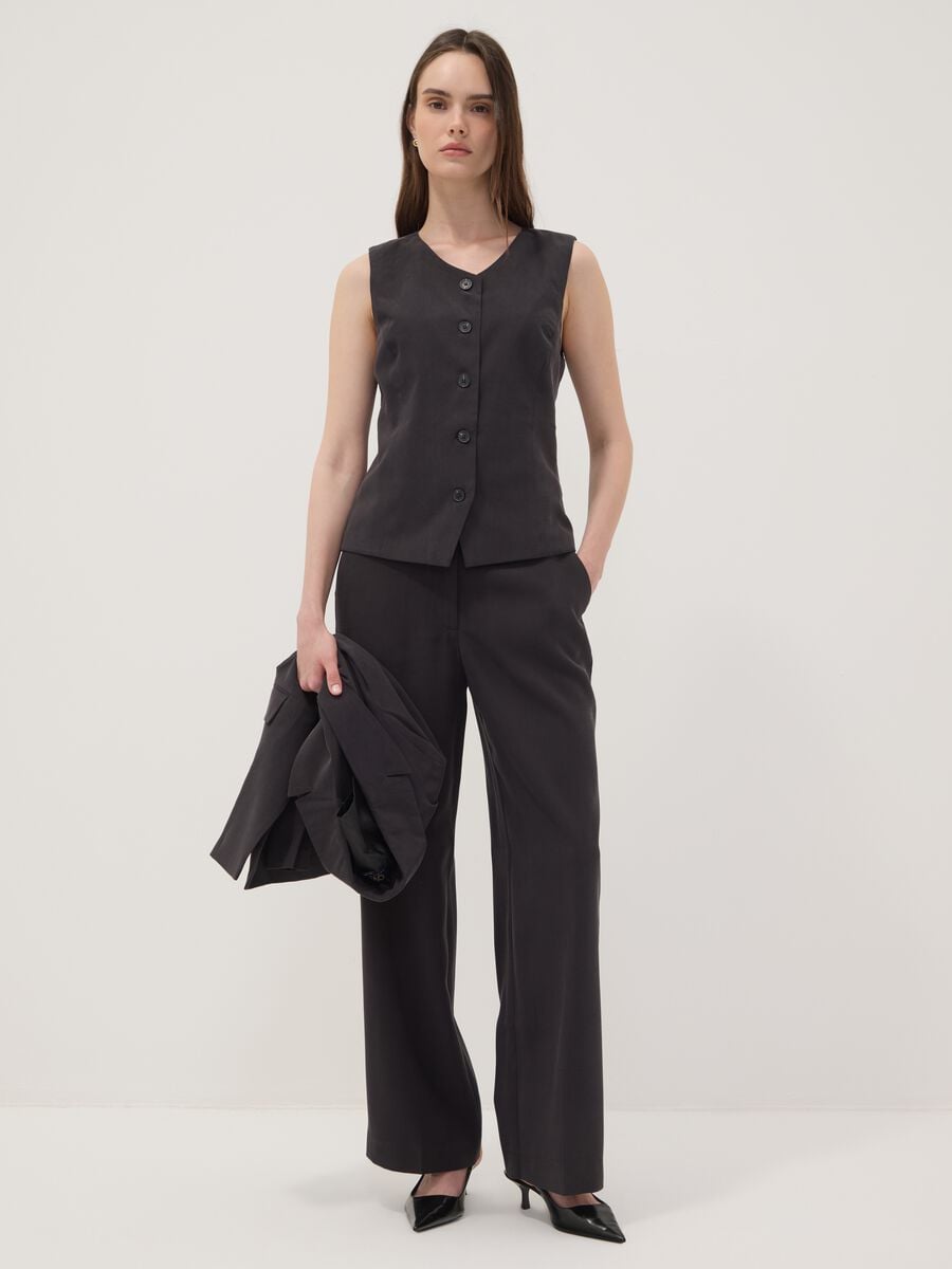 Pantaloni neri in misto viscosa straight fit_0