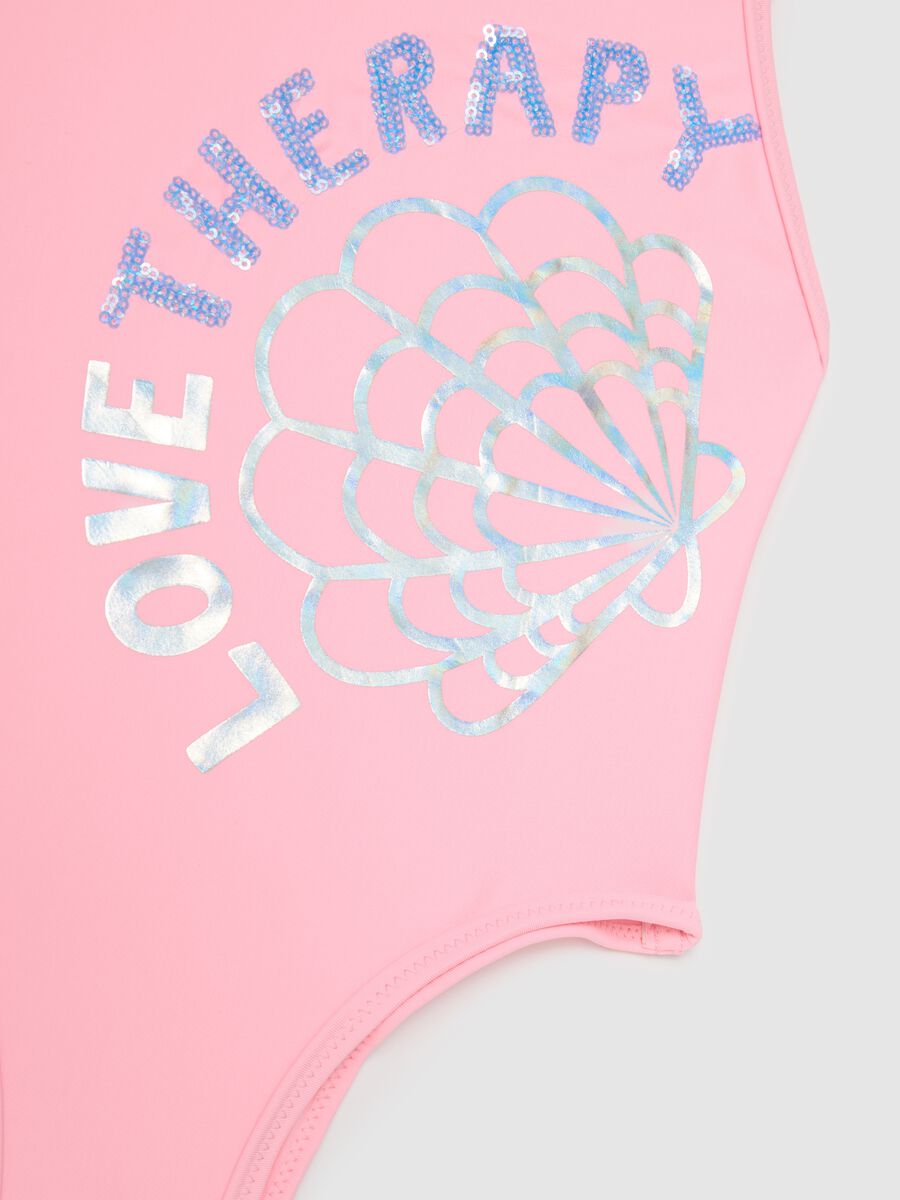 Girls' pink stretch fabric swimsuit_3