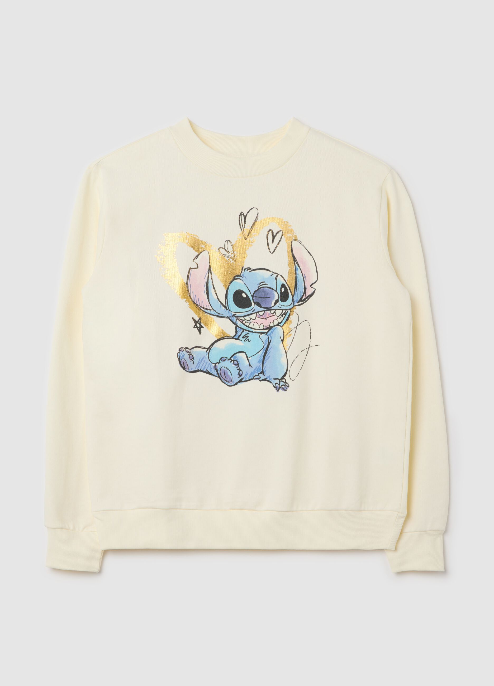 White sweatshirt with Stitch print in foil