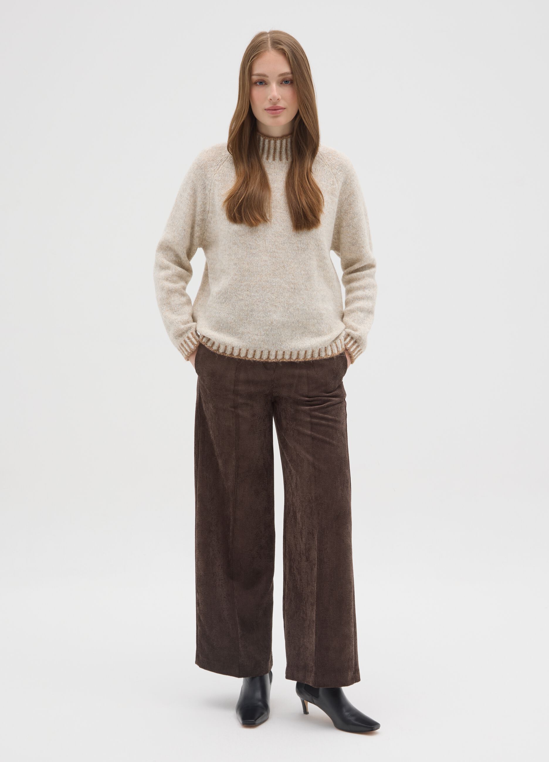Brown regular fit corduroy trousers