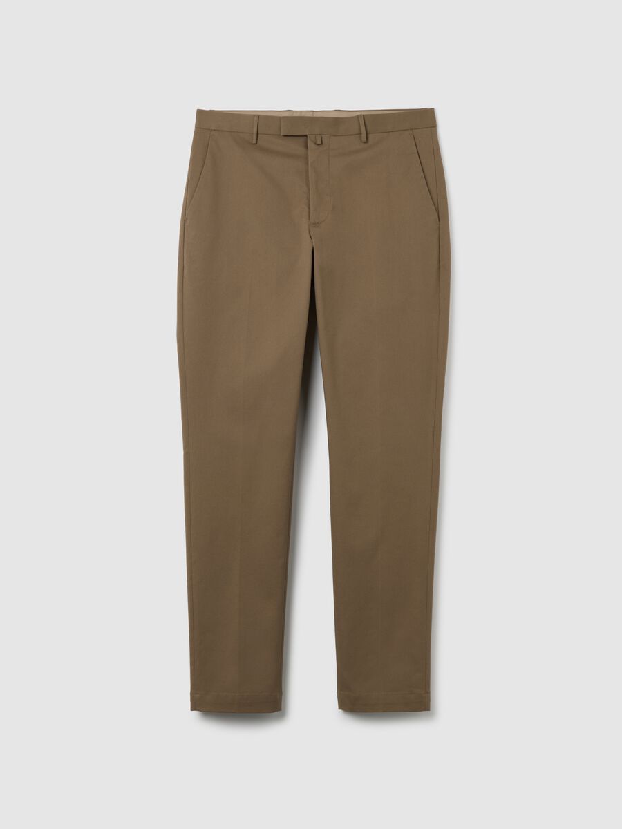 Pantaloni in cotone elasticizzato marroni regular fit_0