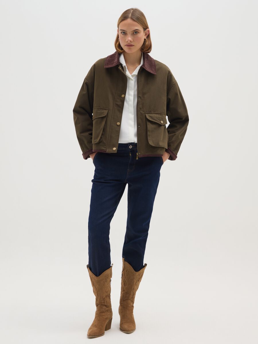 Giacca verde in puro cotone e velluto regular fit_1