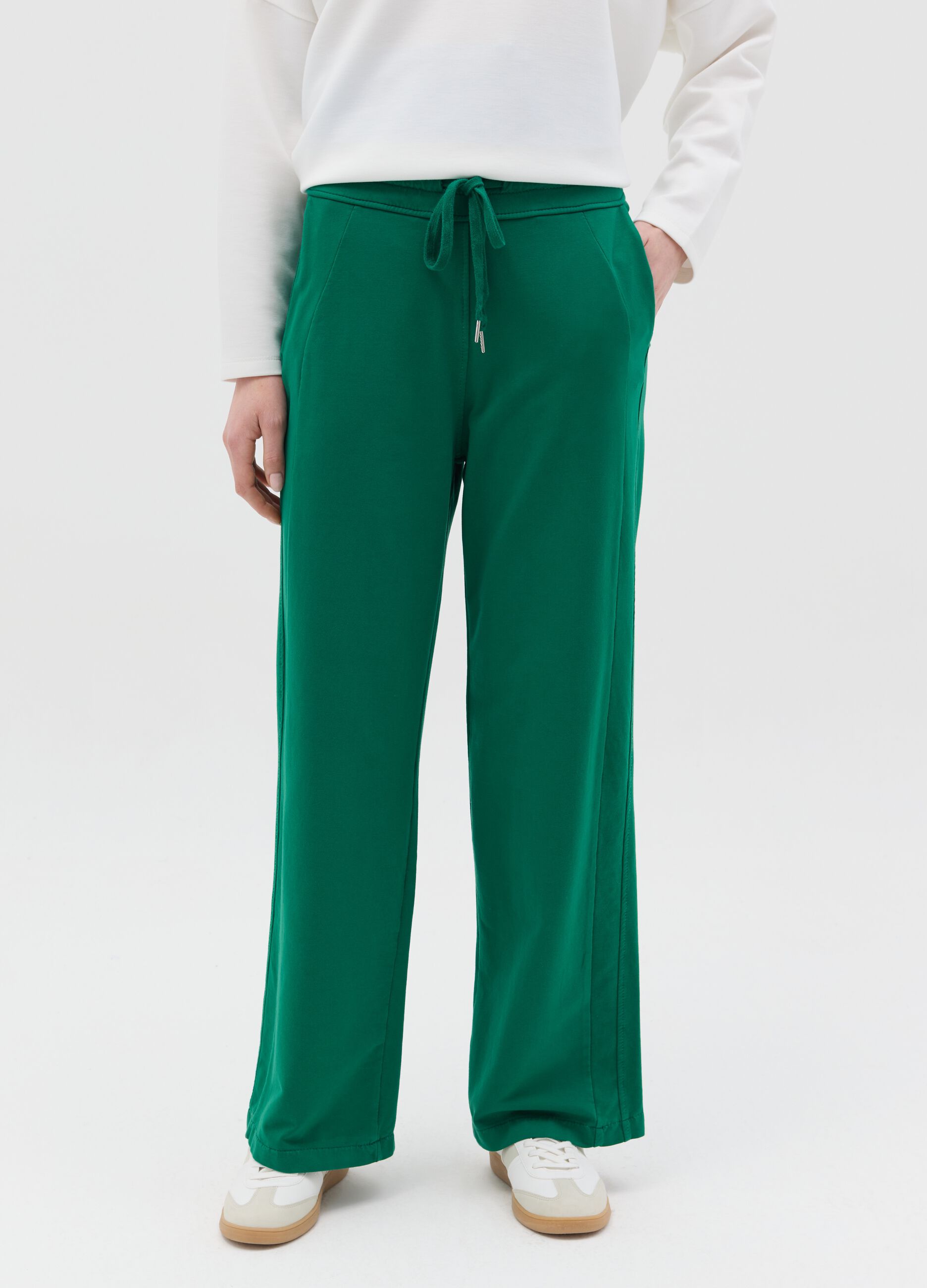 Green fluid trousers with wide leg