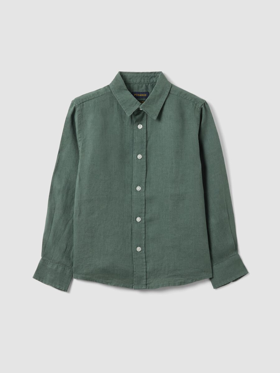 Camicia in puro lino verde oversize fit da bambino_3