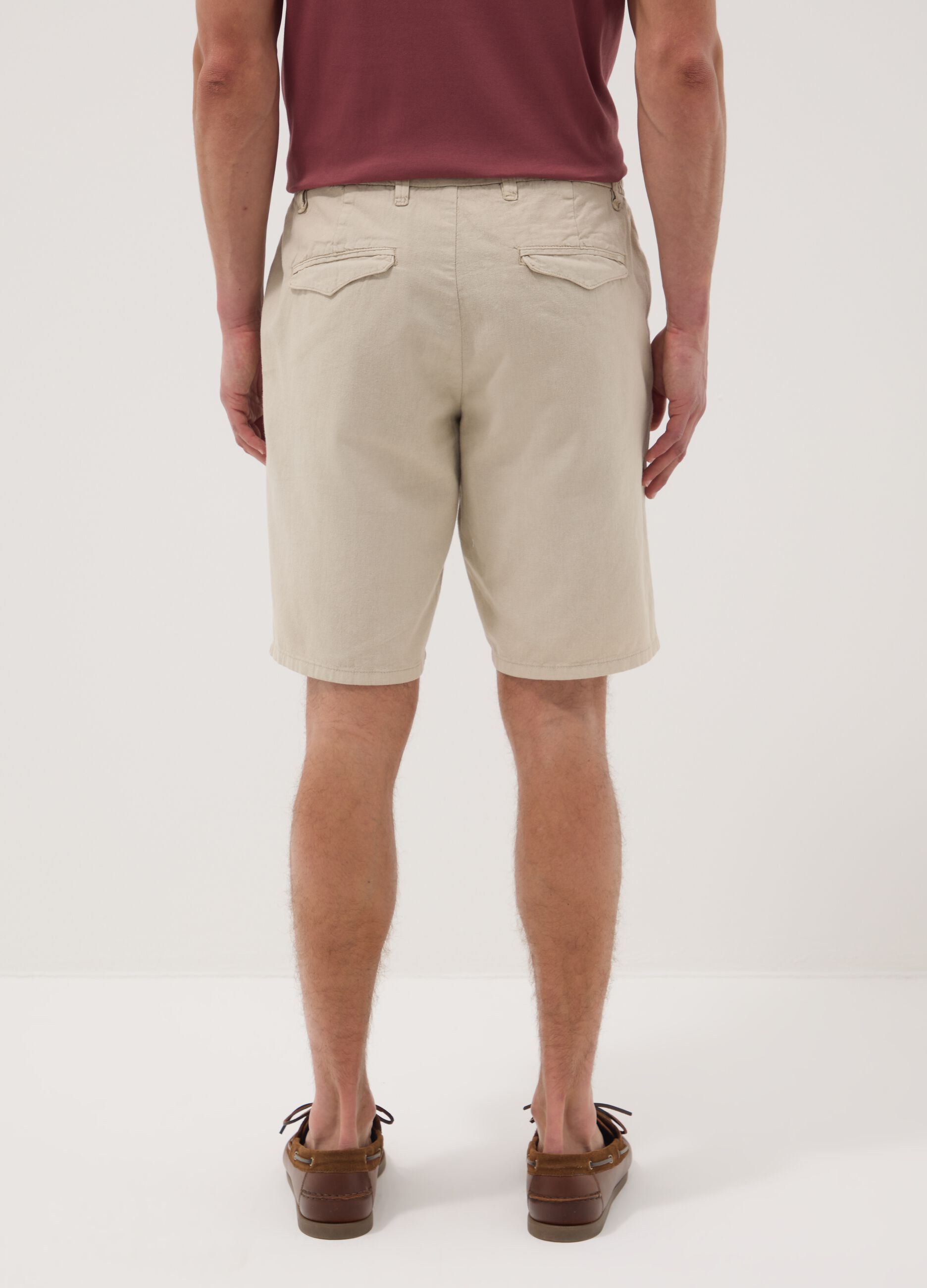 Beige linen and cotton blend chino shorts
