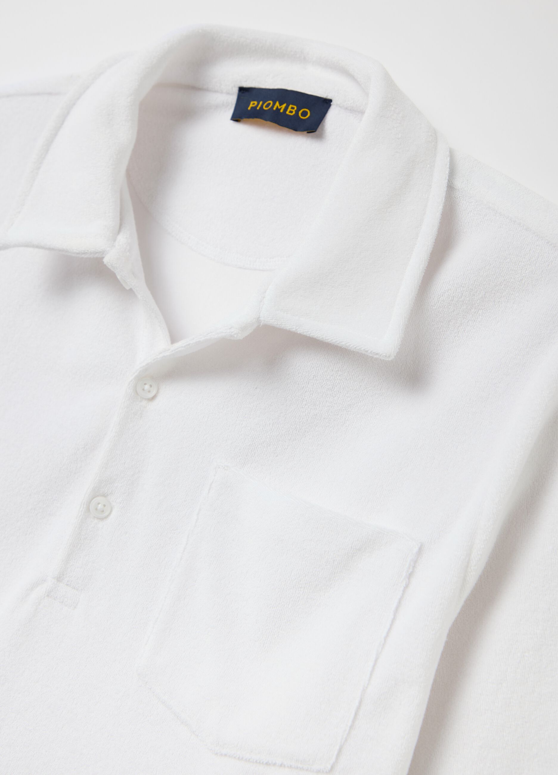 White short sleeve polo in mixed cotton