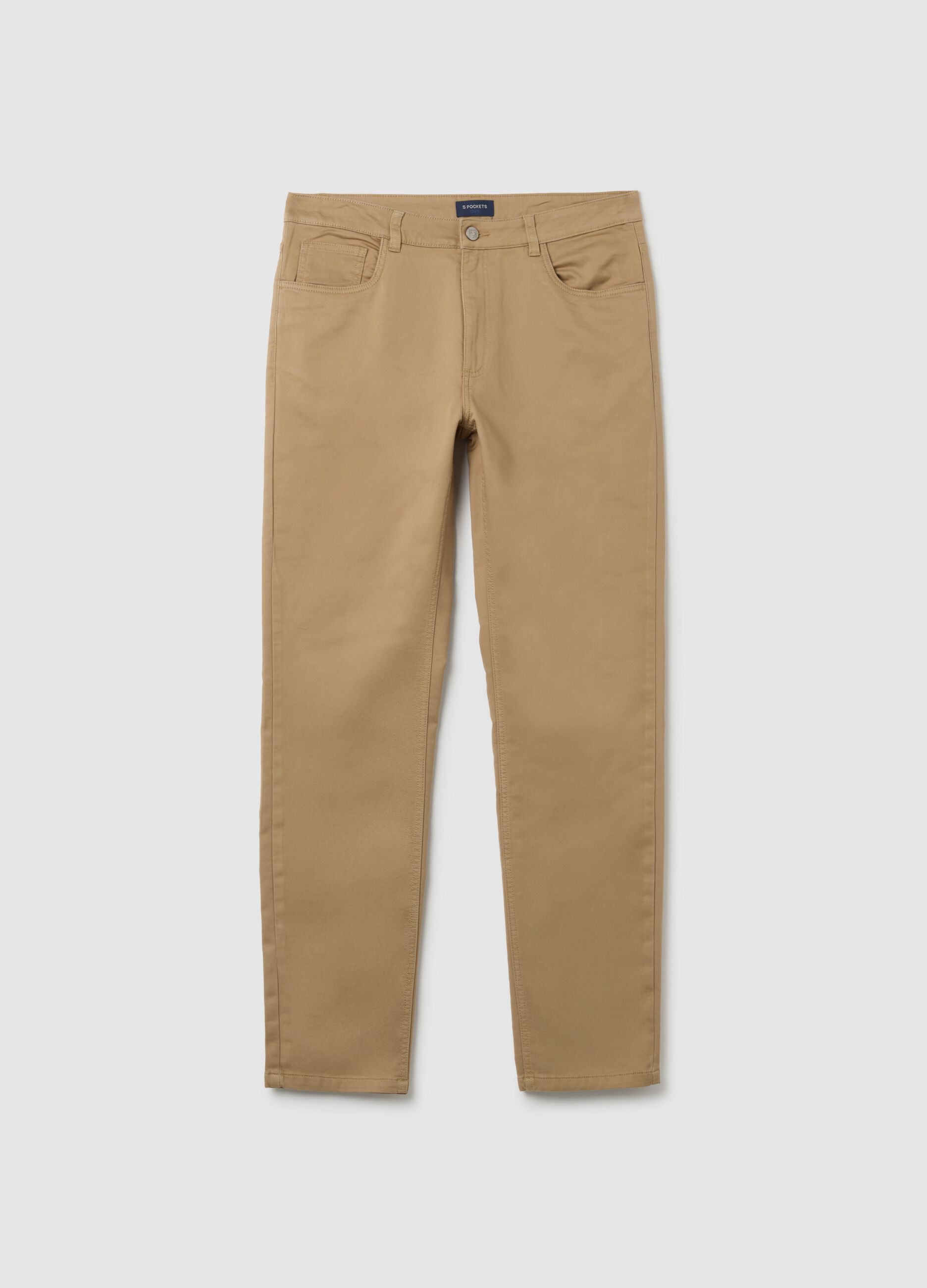 Slim fit beige cotton trousers