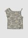 Grey cotton-blend one-shoulder T-shirt with camouflage print_0