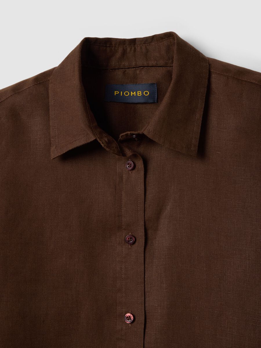 Camicia in puro lino marrone regular fit_5