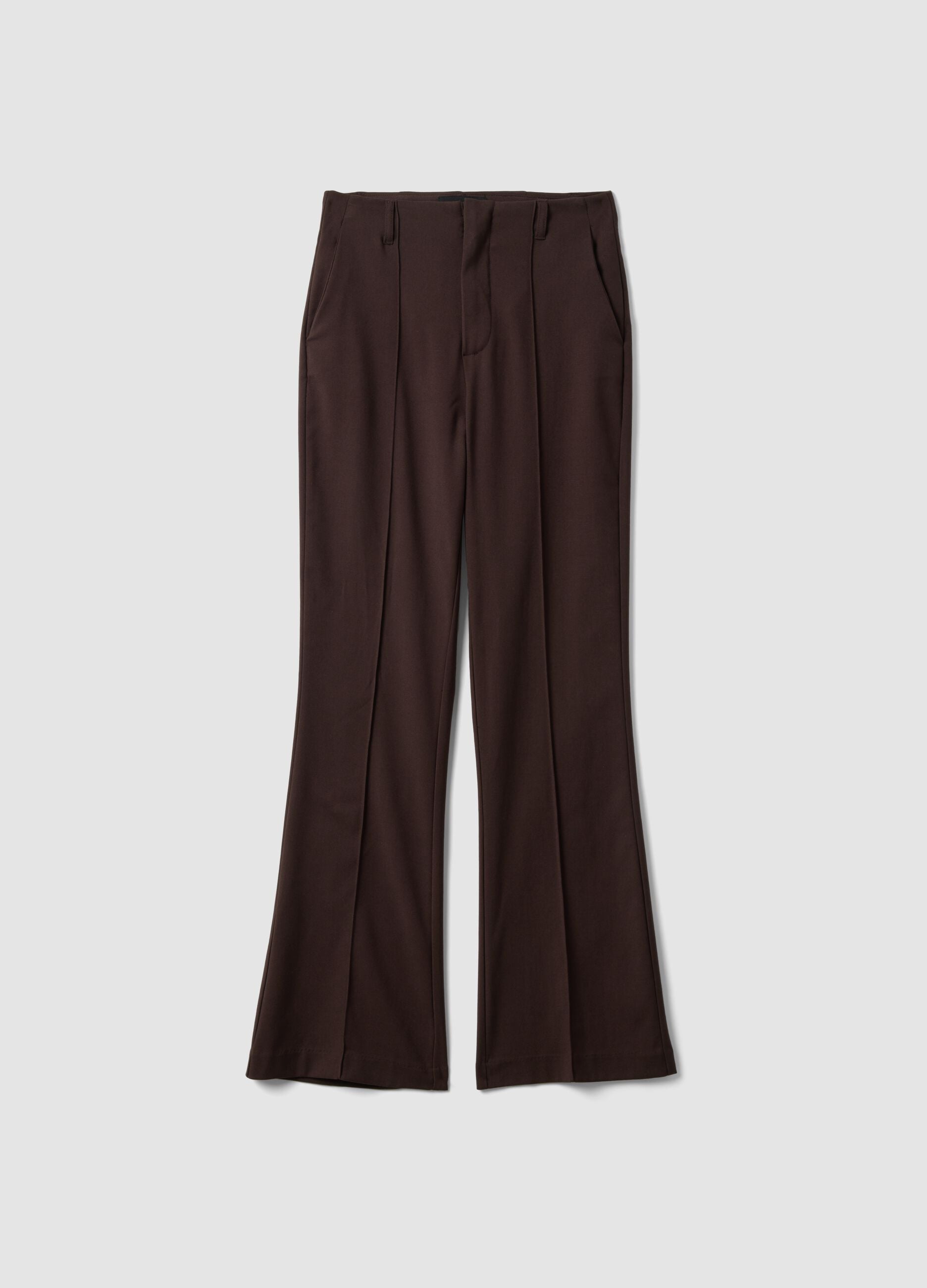 Pantaloni formali marroni flare in viscosa elasticizzata