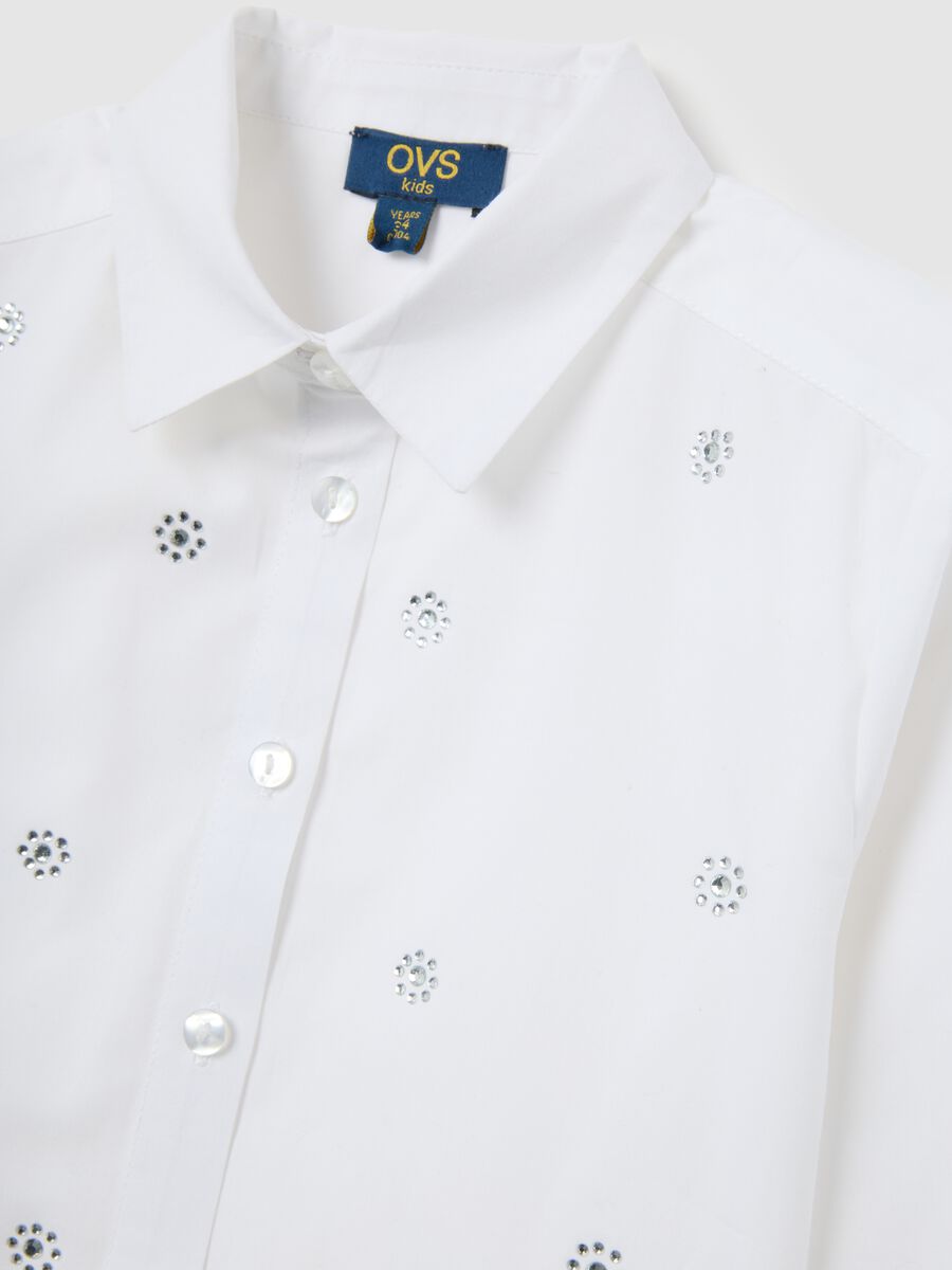 Camicia da bambina in puro cotone bianca regular fit con ricami_2