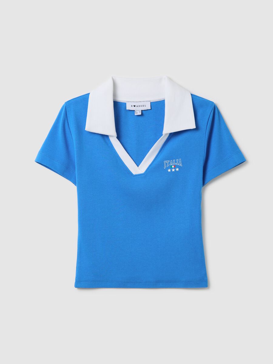 Light blue T-shirt with polo neck and "Italia" print_4
