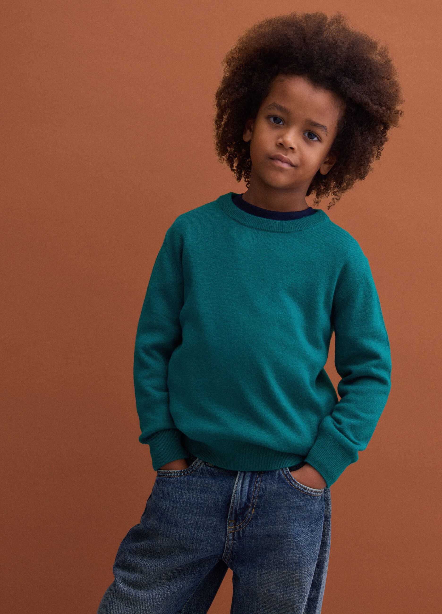 Green pure wool long-sleeve jumper, regular fit