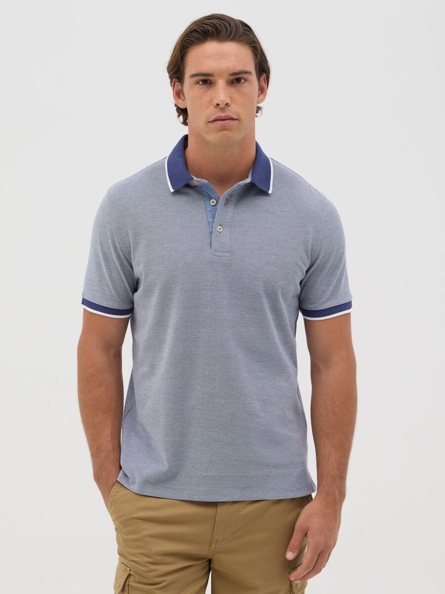 Blue polo shirt with short sleeves in cotton piquet_0