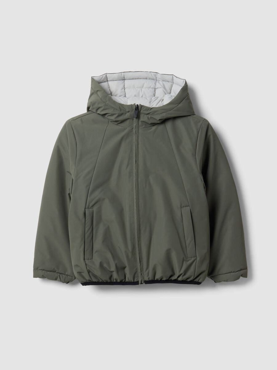 Giubbotto Ultralight reversibile grigio con cappuccio e zip per bambino_1