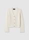Cardigan in puro cotone bianco regular fit deep V con motivo traforato_0