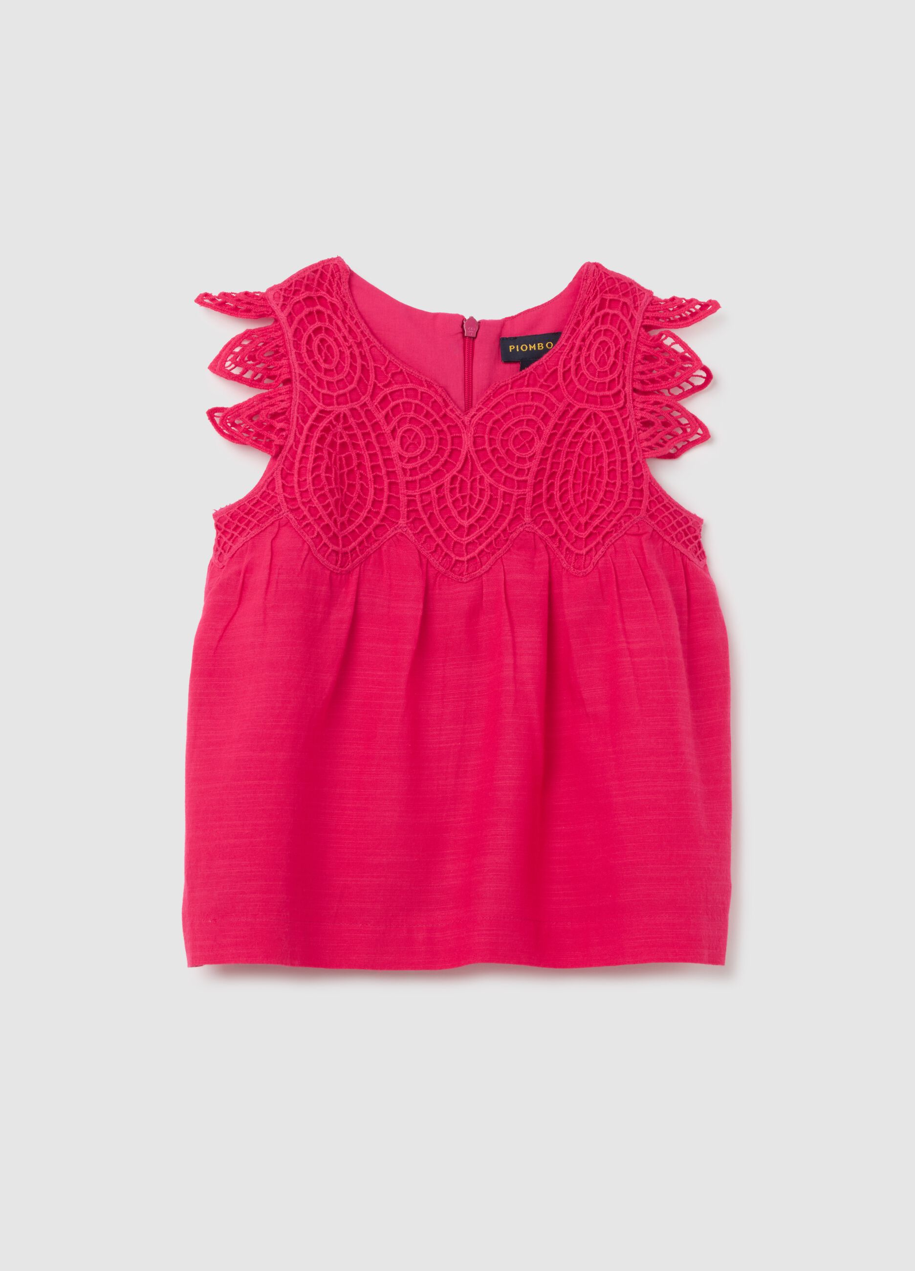 Top da bambina in misto viscosa e cotone rosa regular fit con dettagli crochet