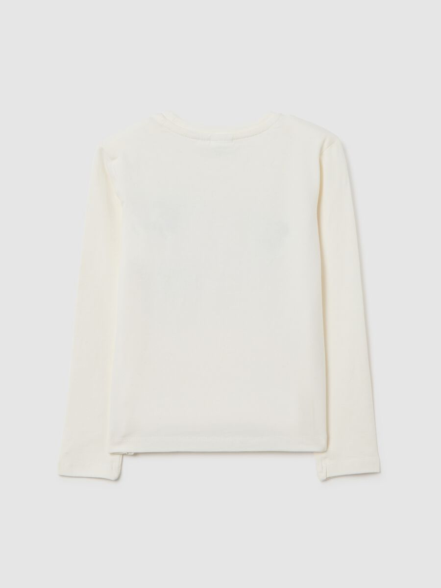Girls' white long sleeve cotton blend shirt with print_1