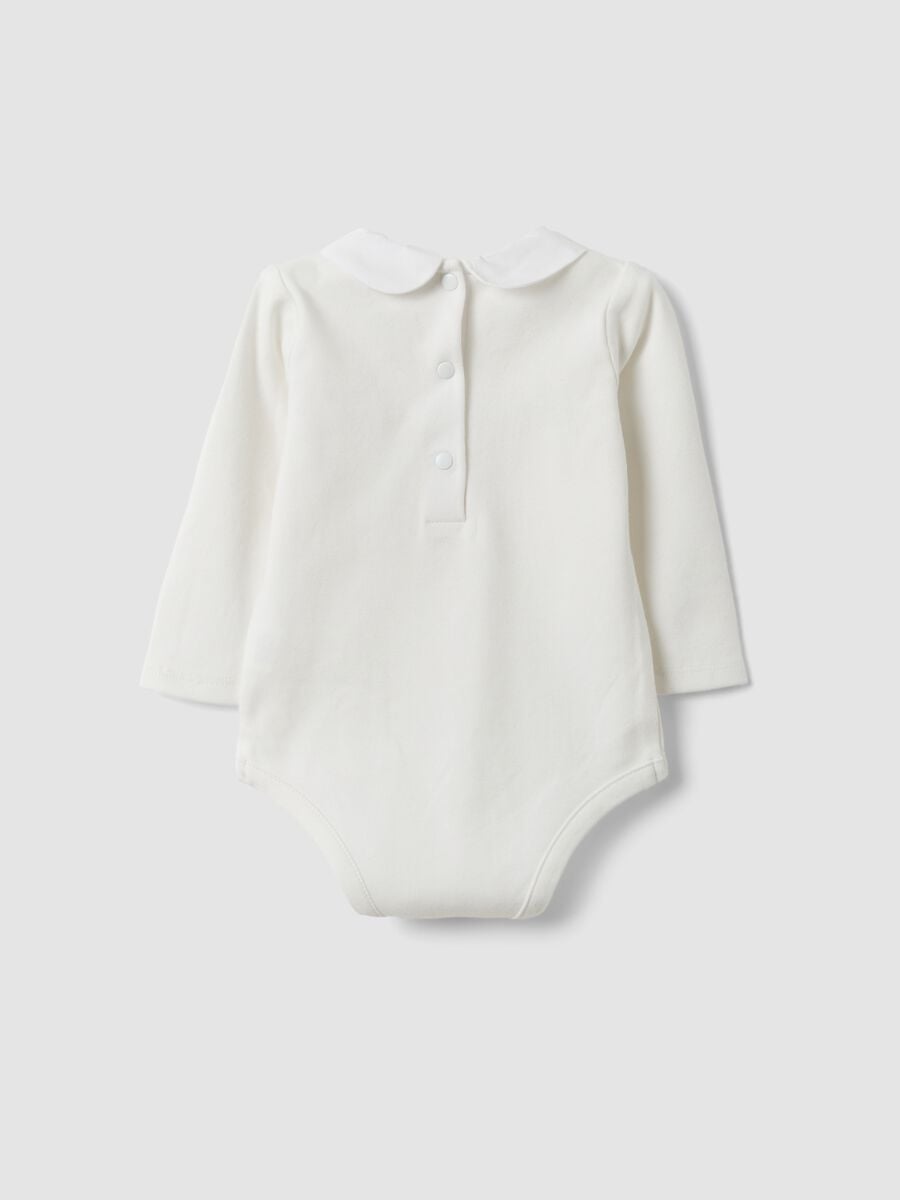 Body bianco in puro cotone organico con colletto per neonata_1