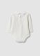 White organic cotton bodysuit with collar for baby girl_1