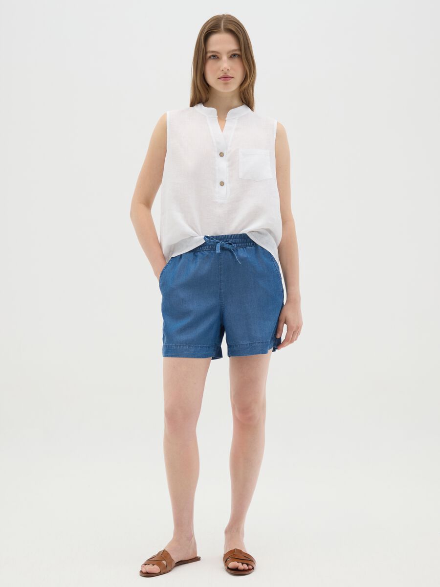 Women's blue regular fit lyocell shorts_0