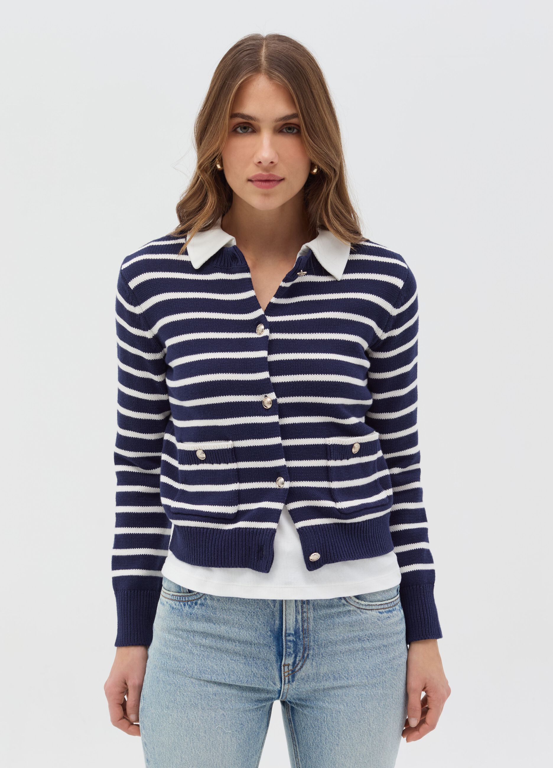 Striped cardigan with gold-coloured buttons