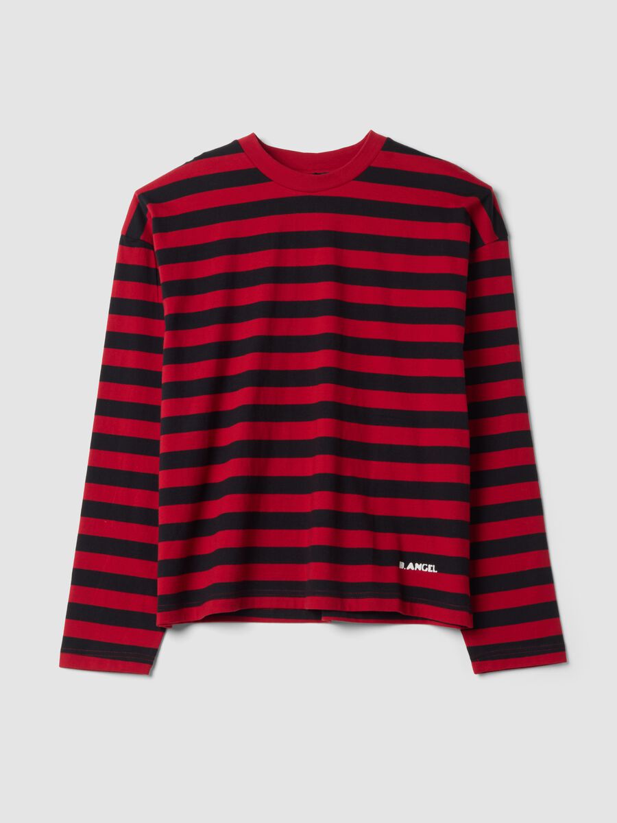 T-shirt rossa e blu girocollo in puro cotone over fit_0