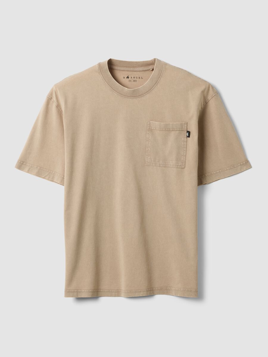 Beige pure cotton T-shirt with chest pocket, regular fit_0