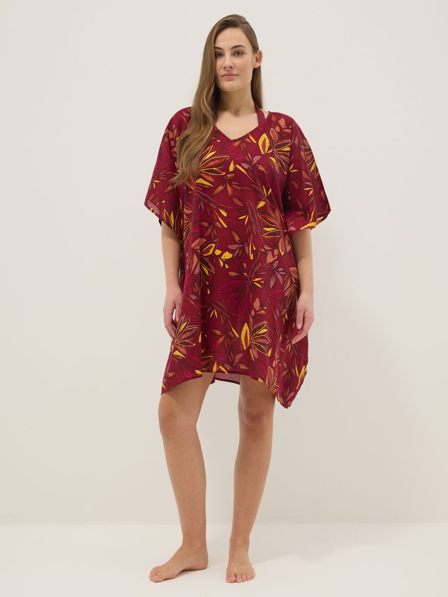 Copricostume in puro cotone multicolor con motivo floreale_0