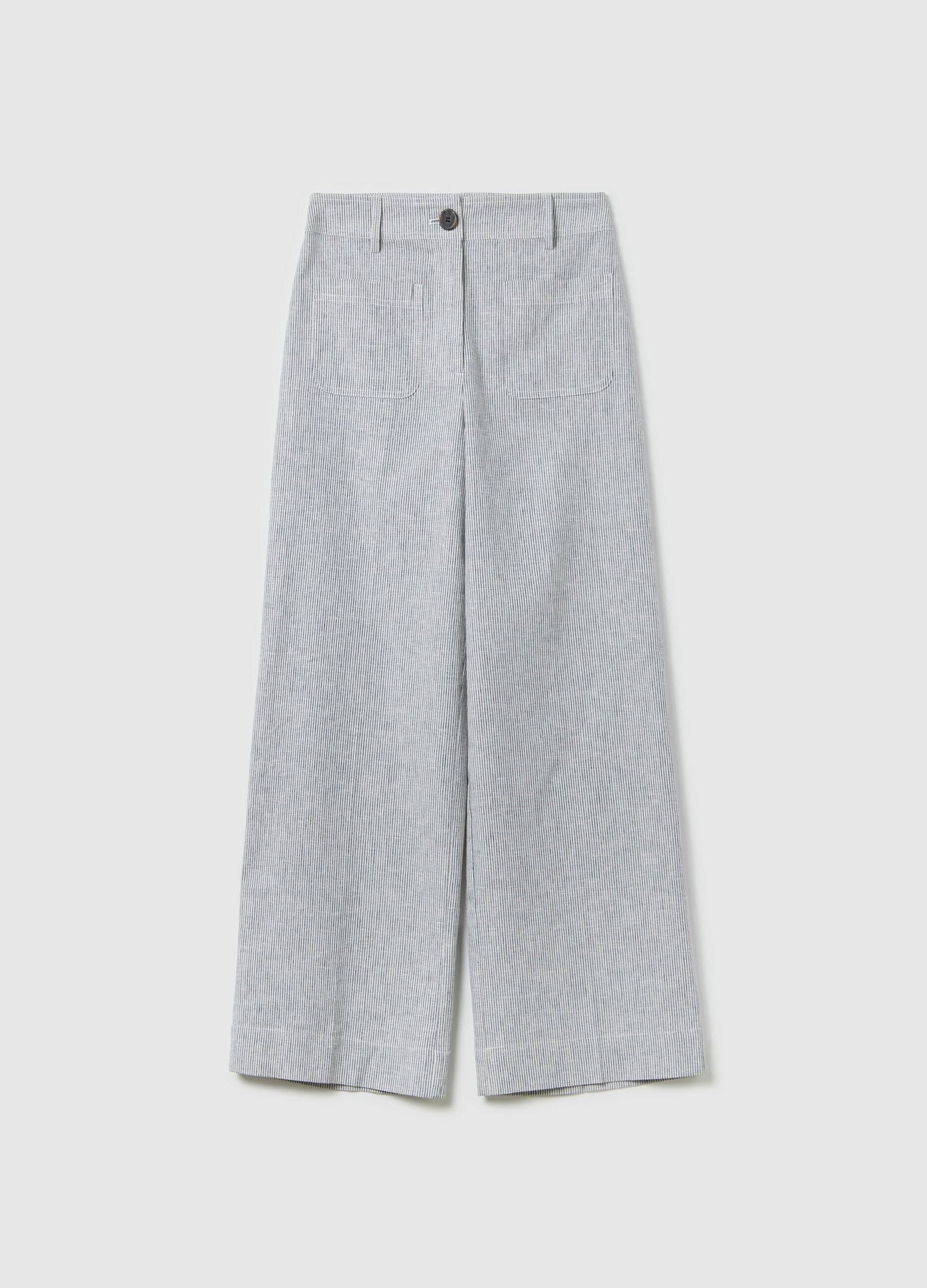 Women's multicoloured wide-leg trousers in cotton and linen