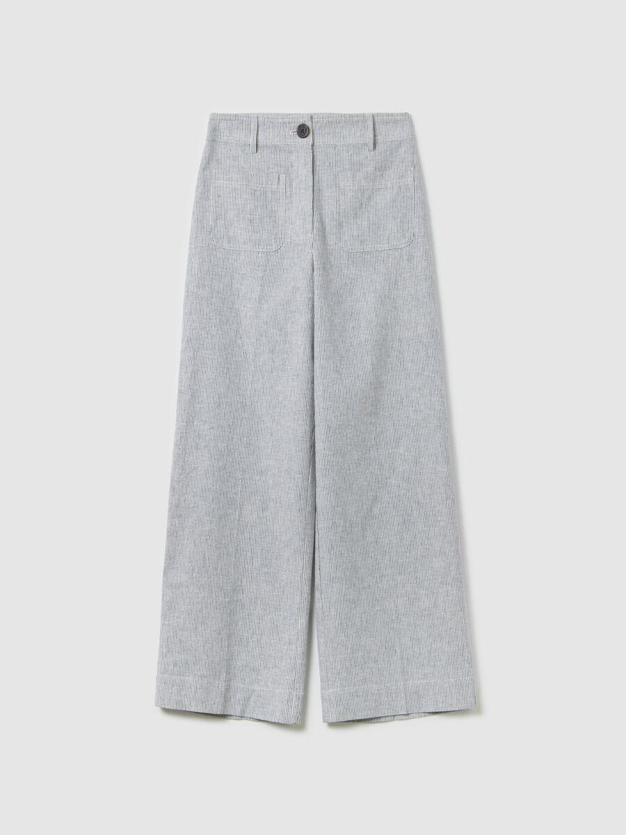 Women's multicoloured wide-leg trousers in cotton and linen_4