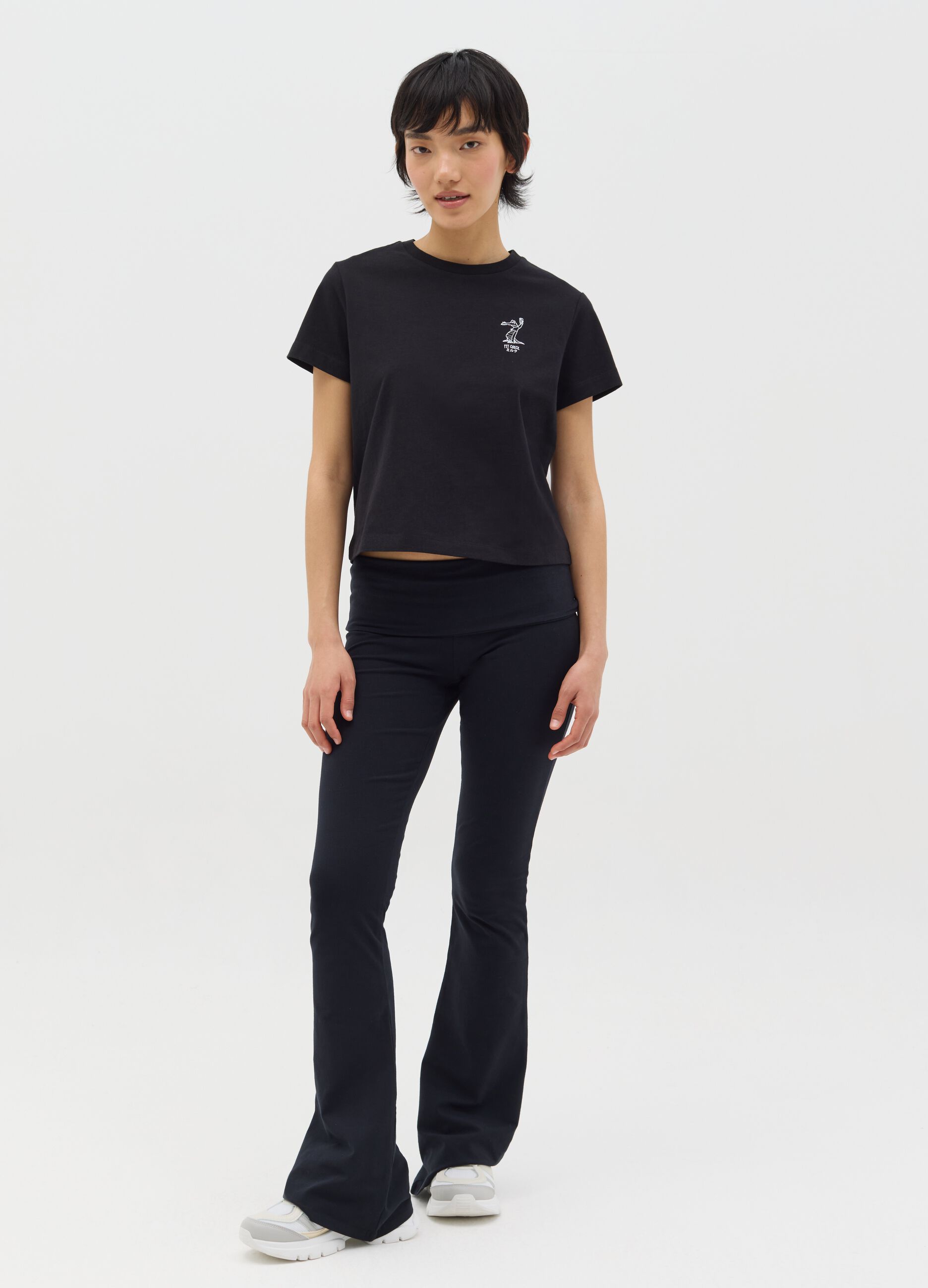Black boxy-fit T-shirt in cotton